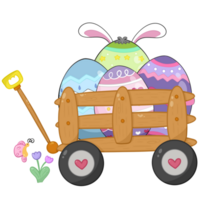 Cartoon easter egg on a wooden cart png