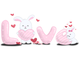 Rabbit with love and red heart element decoration for Valentine's Day png