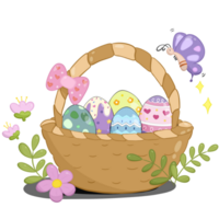 Cartoon clip art wicker basket filled with easter egg element of easter day png