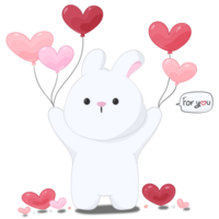 Cartoon rabbit holding balloon and red heart , element valentines day png