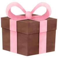 Brown gift box Pink bow Watercolor clip art png