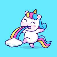 Cute Unicorn Puging Rainbow Cartoon Vector Icon Illustration. Animal Nature Icon Concept Isolated Premium Vector. Flat Cartoon Style