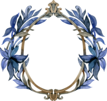 Painted watercolor blue vintage frame heraldic symbol antique mirror. Illustration png
