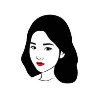 minimalist line art of cute korean girl vector