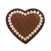 AI generated Brown heart embroidered felt patch png