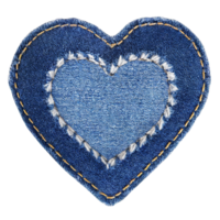 AI generated Jeans blue heart embroidered fabric patch png