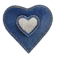 AI generated Jeans blue heart embroidered fabric patch png