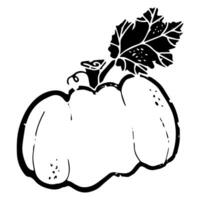 a black and white drawing of a pumpkin with leaves vector