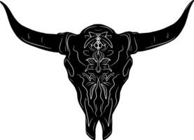 a black and white drawing of a bull skull vector