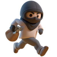 AI generated Masked thief carrying money, 3d character design. Suitable for security, crime and design elements png