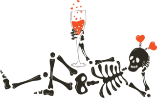 Funny Skeleton with decor for Valentine's day. Cute character Skeleton Bones png