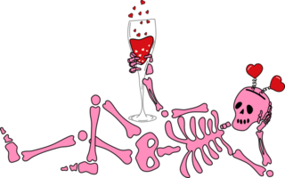 Funny Skeleton with decor for Valentine's day. Cute character Skeleton Bones png