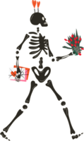 rolig skelett med dekor för hjärtans dag. söt karaktär skelett ben png