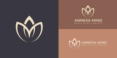 Abstract initial letter AM logo in gold color presented with multiple background colors. The logo is also suitable for meditation centers logo suitable for brands or companies that have same initial vector