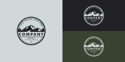 Ice Snow Rocky Mountain, Creek River Mount Peak Hill Nature Landscape view logo design presented with multiple background colors. The logo is suitable for outdoor adventure logo design inspiration vector