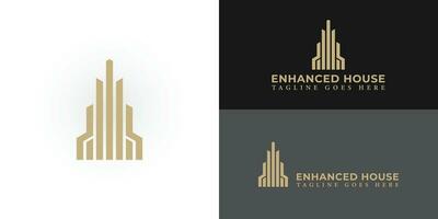 Abstract the initial letter EH or HE in gold color isolated on a white background. EH Monogram of Two Letters E and H. Luxury, simple, stylish, and elegant EH logo design applied for real estate logo vector