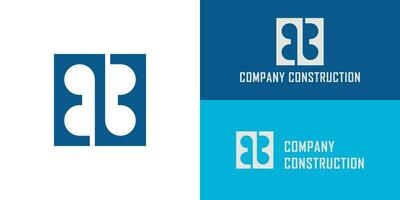 Classic geometric square E or EE logo letter design concept in blue color presented with multiple background colors. The logo is also suitable for construction companies that have the initial name EE vector