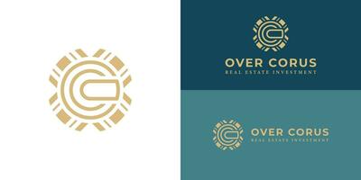 logo design inspiration for a real estate investment and management company from abstract letters O and C isolated with abstract golden ornament in circle shape also suitable for the brand or company vector