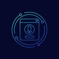 voice control and audio recognition icon, linear vector