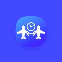 connecting flight, transit time vector icon