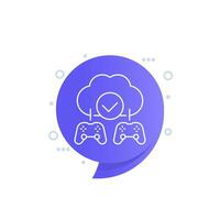 Cloud gaming line icon with game controllers, vector