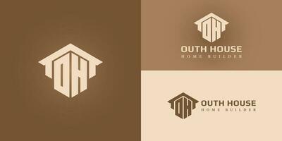 Abstract initial letter OH or HO logo in brown color presented with multiple background colors. The logo is also suitable for home building company logo design inspiration template vector