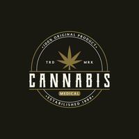 Premium quality cannabis organic plant logo retro vintage template design. vector