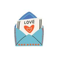 Postcard in envelope with a heart and the text of love. Symbol of love, romance. Design for Valentine's Day. vector