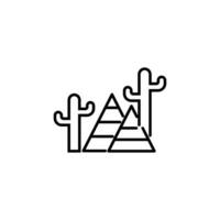 Pyramid and Cactus Vector Icon. Suitable for books, stores, shops. Editable stroke in minimalistic outline style. Symbol for design
