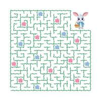 Vector illustration. Puzzle game. Help the Bunny pick flowers and get out of the maze. Game for children