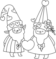 la Saint-Valentin gnomes mignonne main tiré dessin animé. mignonne feuilles fleurs png