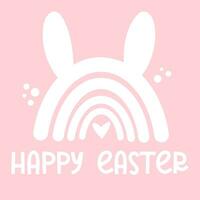 Happy Easter card with cute rainbow with bunny ears. Vector illustration. Perfect for Easter greeting card, holiday cover, poster, banner, flyer and so on