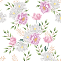 Purple Peony and White Jasmine Watercolor Flower Seamless Pattern png