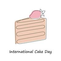 International Cake Day card drawn in one continuous line. One line drawing, minimalism. Vector illustration.