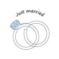 Just married card drawn in one continuous line. One line drawing, minimalism. Vector illustration.