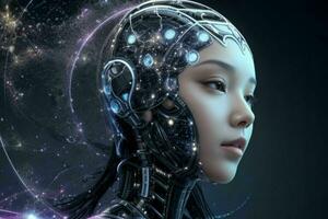 AI generated Cyborg woman. artificial intelligence modern technology background. Pro Photo