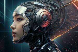 AI generated Cyborg woman. artificial intelligence modern technology background. Pro Photo