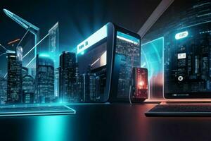 AI generated modern technology futuristic computer background. Pro Photo