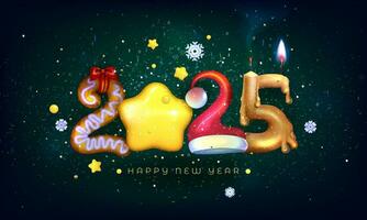 Realistic new year 2025 background. New Year card template with candle and numbers. Vector Illustration. Eps 10