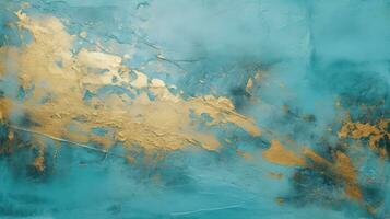AI generated Bright blue and golden grunge decorative plaster wall abstract background. Generative AI photo