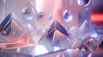AI generated Holographic glass geometric shapes abstract background. Generative AI photo