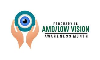 Amd low vision awareness month observed every year in month of February. Banner, poster, card template design. Health awareness. vector