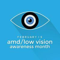 amd bajo visión conciencia mes observado cada año en mes de febrero. bandera, póster, tarjeta modelo diseño. salud conciencia. vector