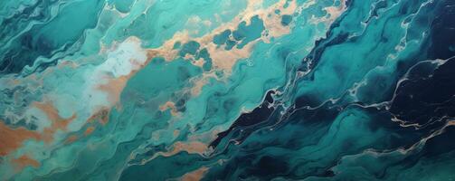 AI generated Marble texture with turquoise golden streaks of veins photo