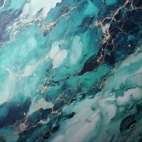 AI generated Marble texture with turquoise golden streaks of veins photo