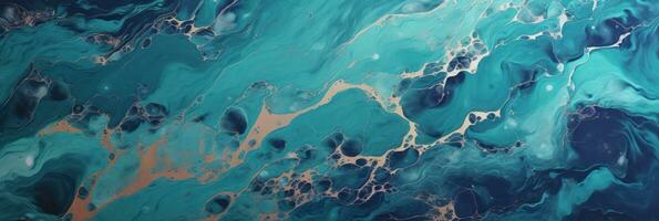 AI generated Marble texture with turquoise golden streaks of veins photo