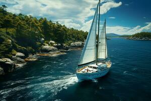 AI generated Yacht Sailing in the Sea with Nature Landscape photo