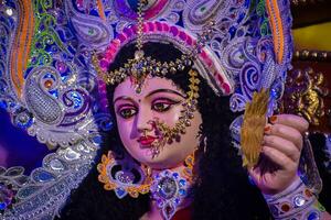 Devi Durga theFierce goddess, symbolizing strength, protection, and divine grace in Hindu mythology photo