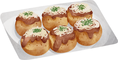 aquarela comida japonesa takoyaki png