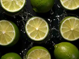 AI generated lime slices on black background photo